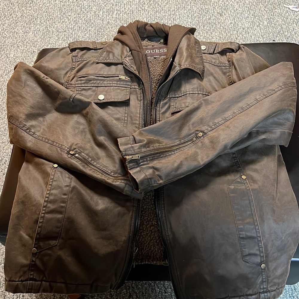 Guess Vintage Sherpa lined Faux Leather Bomber jacket